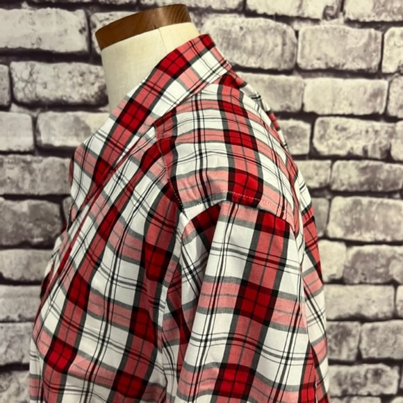 Talbots Red, White & Black Plaid Long Sleeve Button Down Blouse Size 22W - Picture 5 of 9